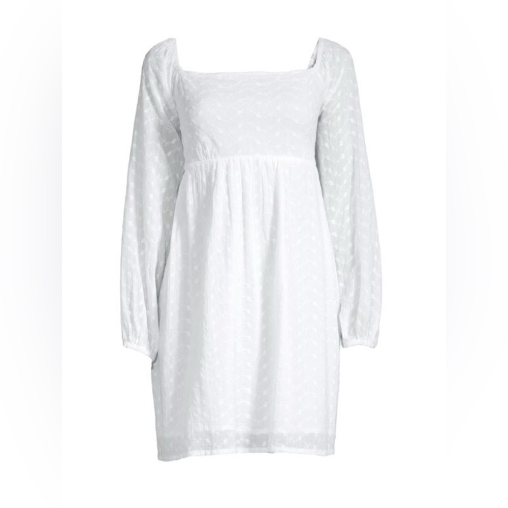 Tash + Sophie White Eyelet Long Puff Sleeve Babydoll Mini Dress